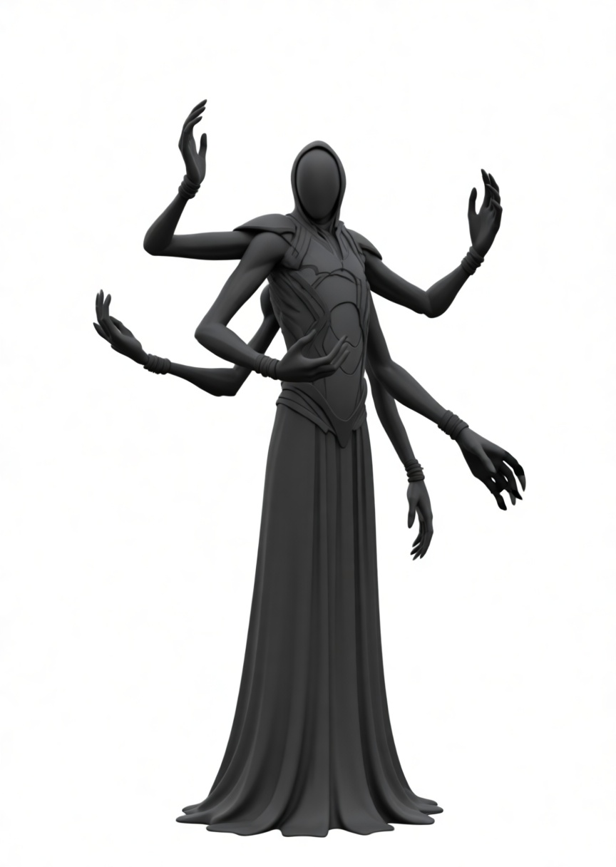 Six-Armed Hooded Figure Statue free 3D printable STL