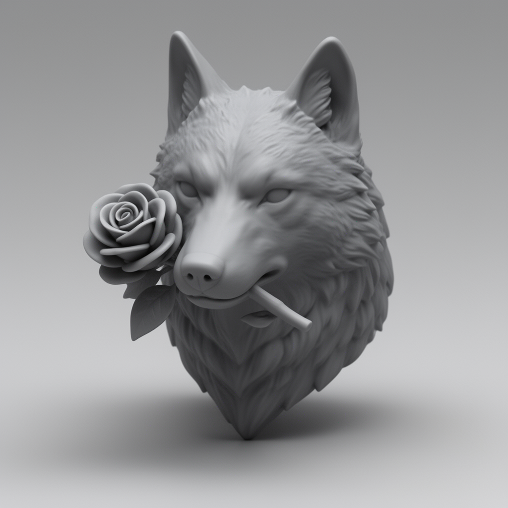 Wolf Head Rose Sculpture free 3D printable STL