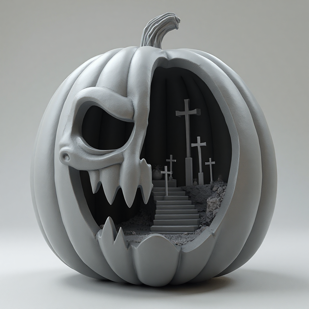 Half-Faced Pumpkin Sculpture free 3D printable STL