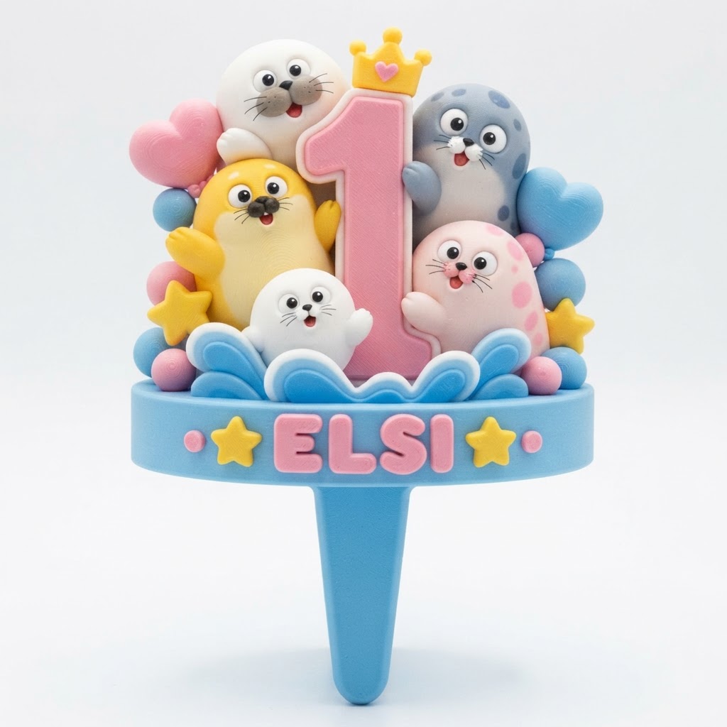 Cute Seal Birthday Topper free 3D printable STL