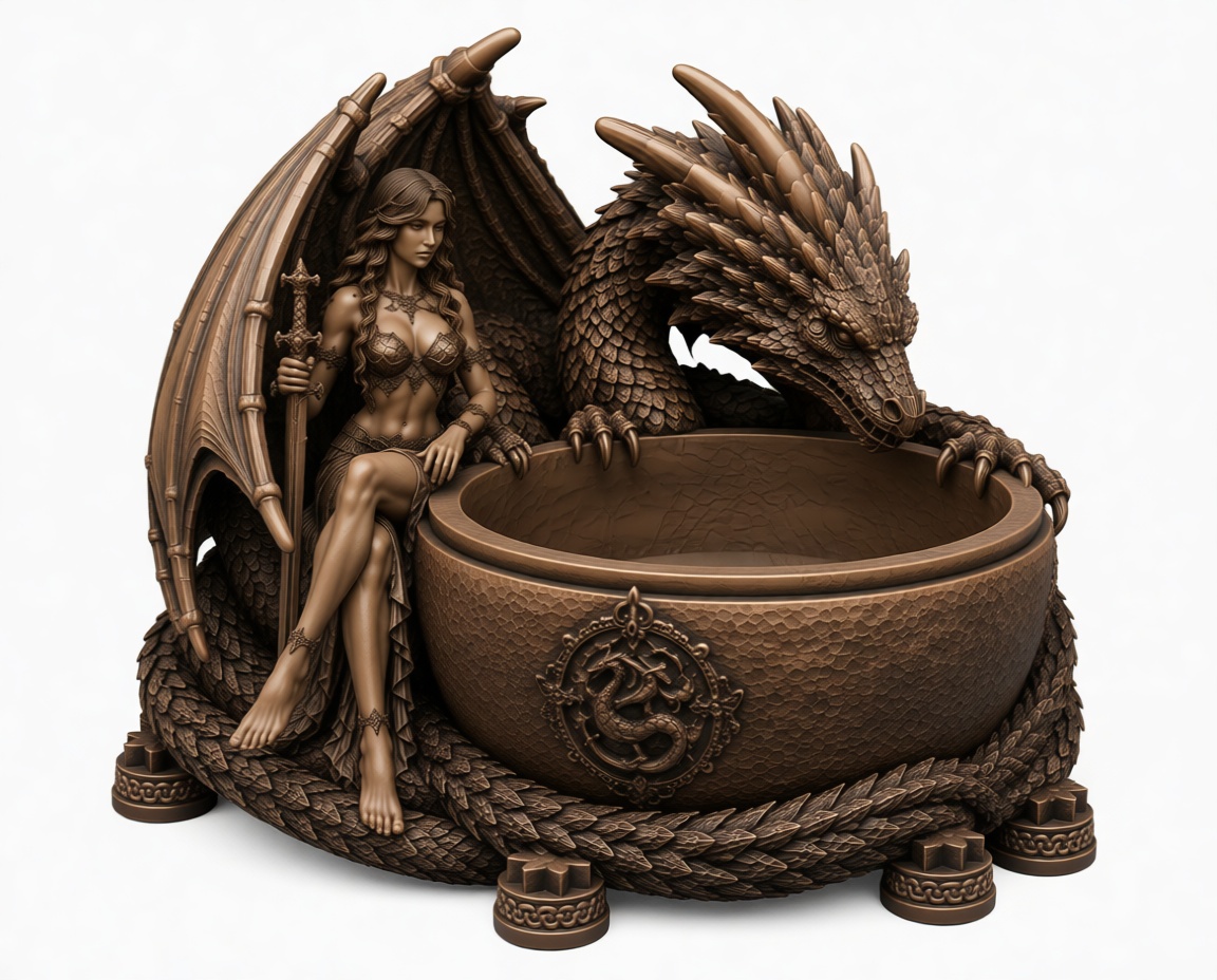 Dragon and Warrior Figurine Bowl free 3D printable STL