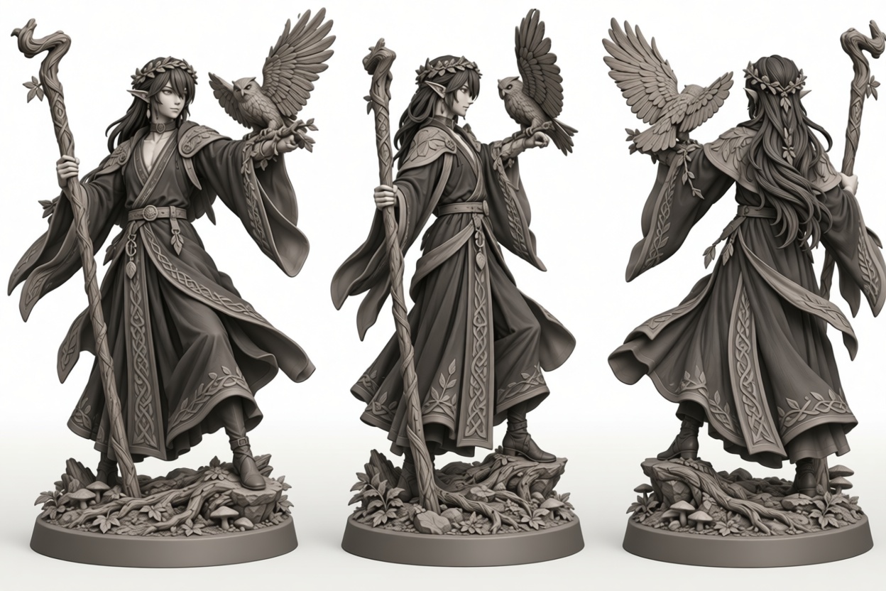 Elven Druid Figurine free 3D printable STL