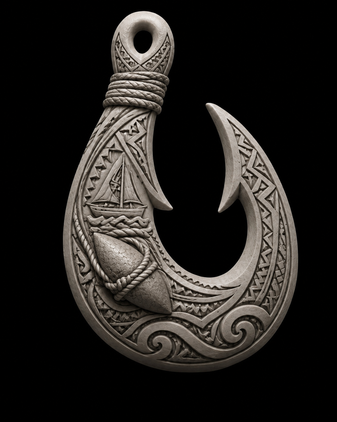 Polynesian Fish Hook Pendant free 3D printable STL