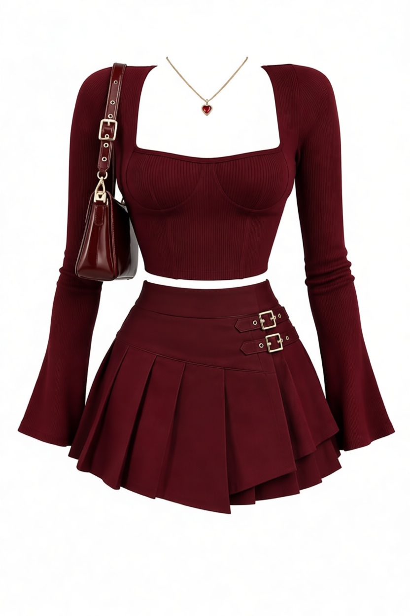Burgundy Pleated Skirt Outfit free 3D printable STL