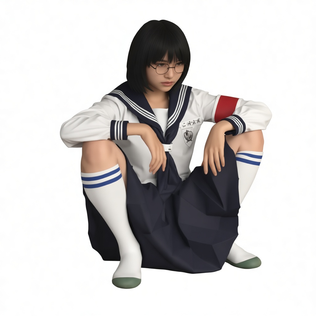 Japanese Schoolgirl Sitting Figurine free 3D printable STL