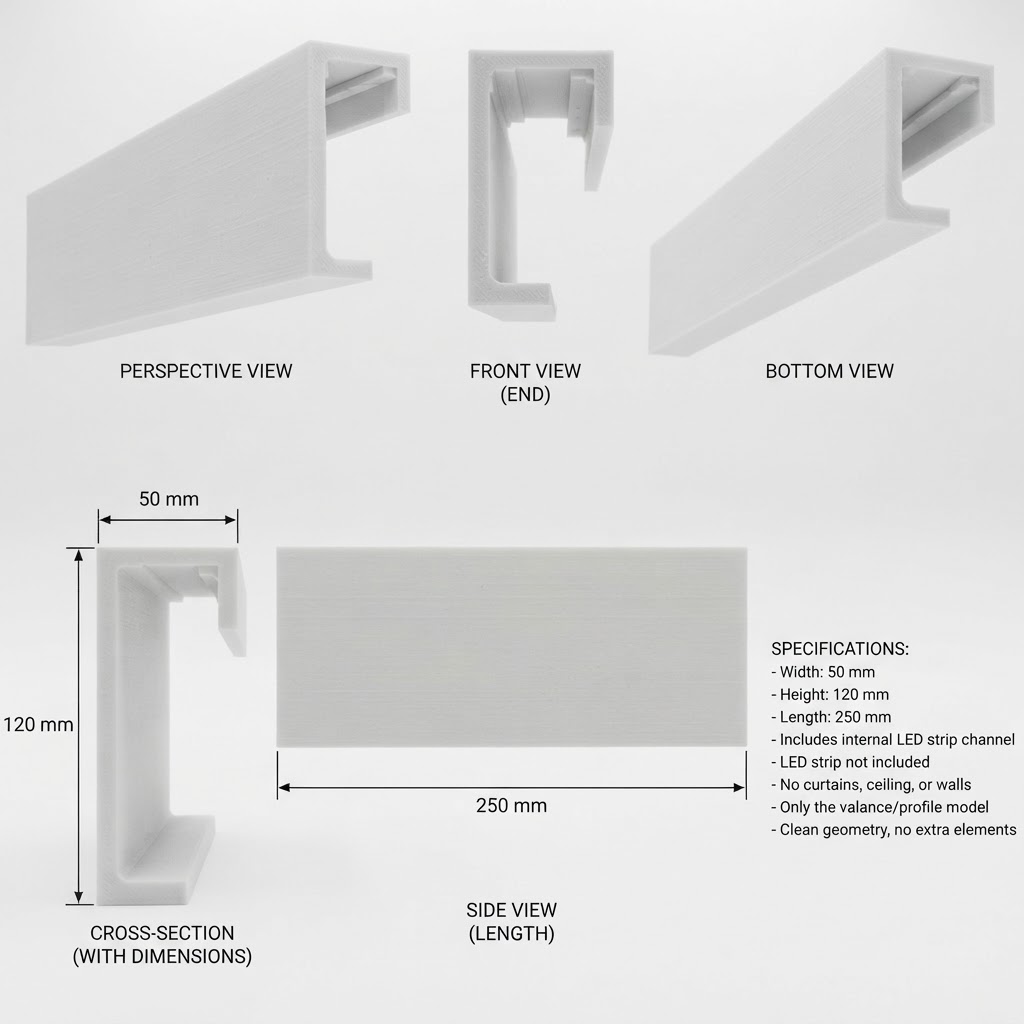 LED Strip Valance Profile free 3D printable STL