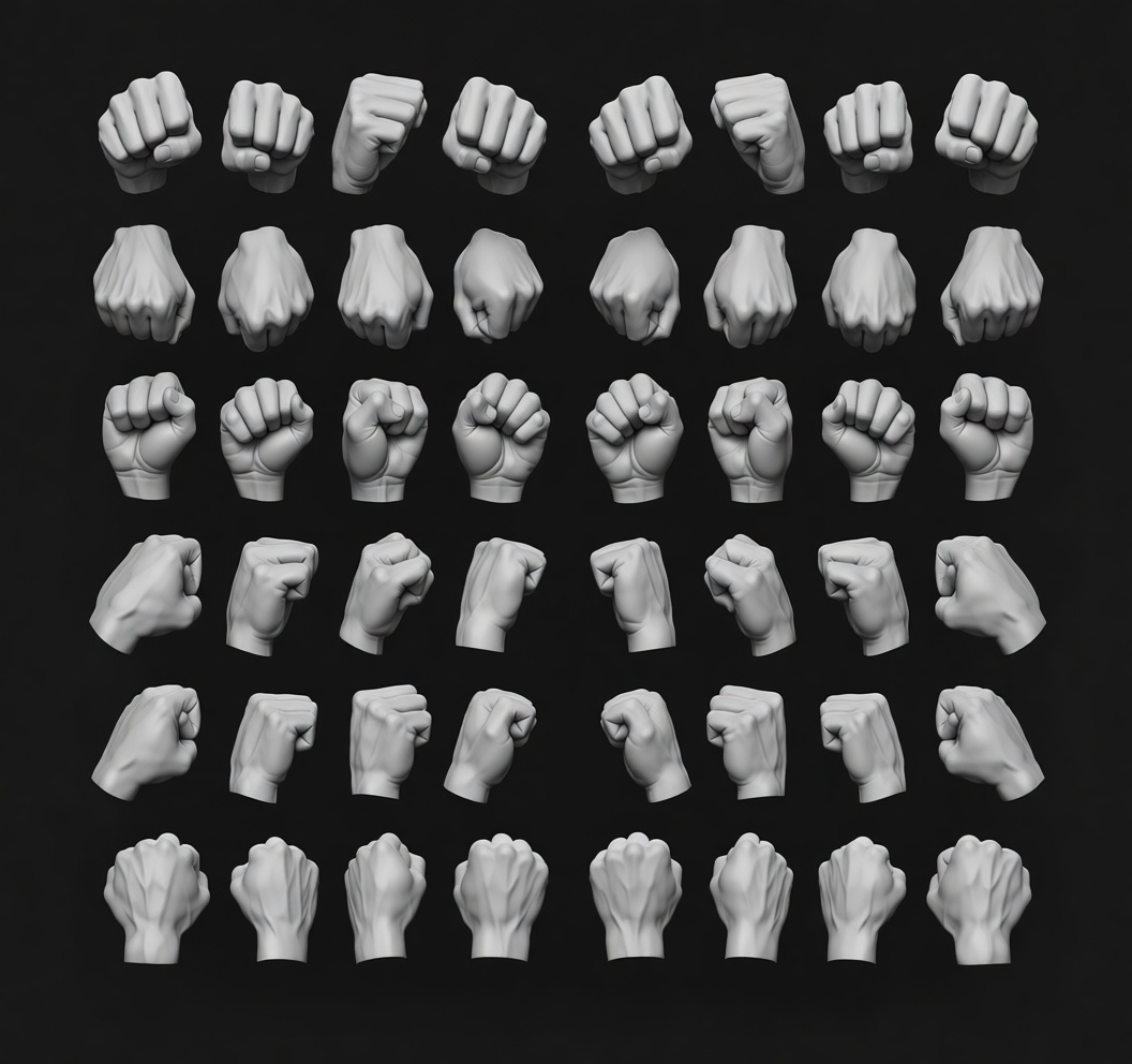 Human Fist Gesture Set free 3D printable STL