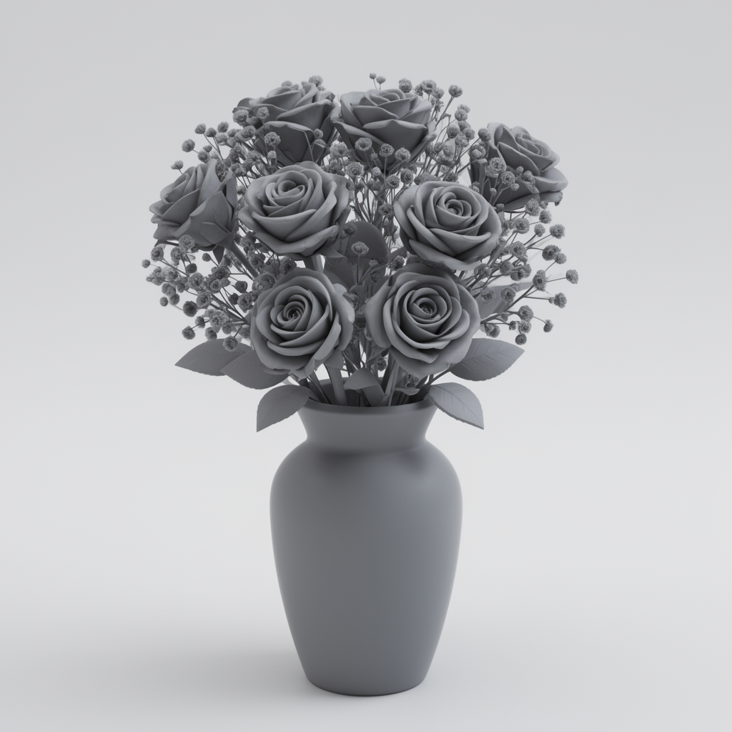 Roses and Baby Breath Vase free 3D printable STL