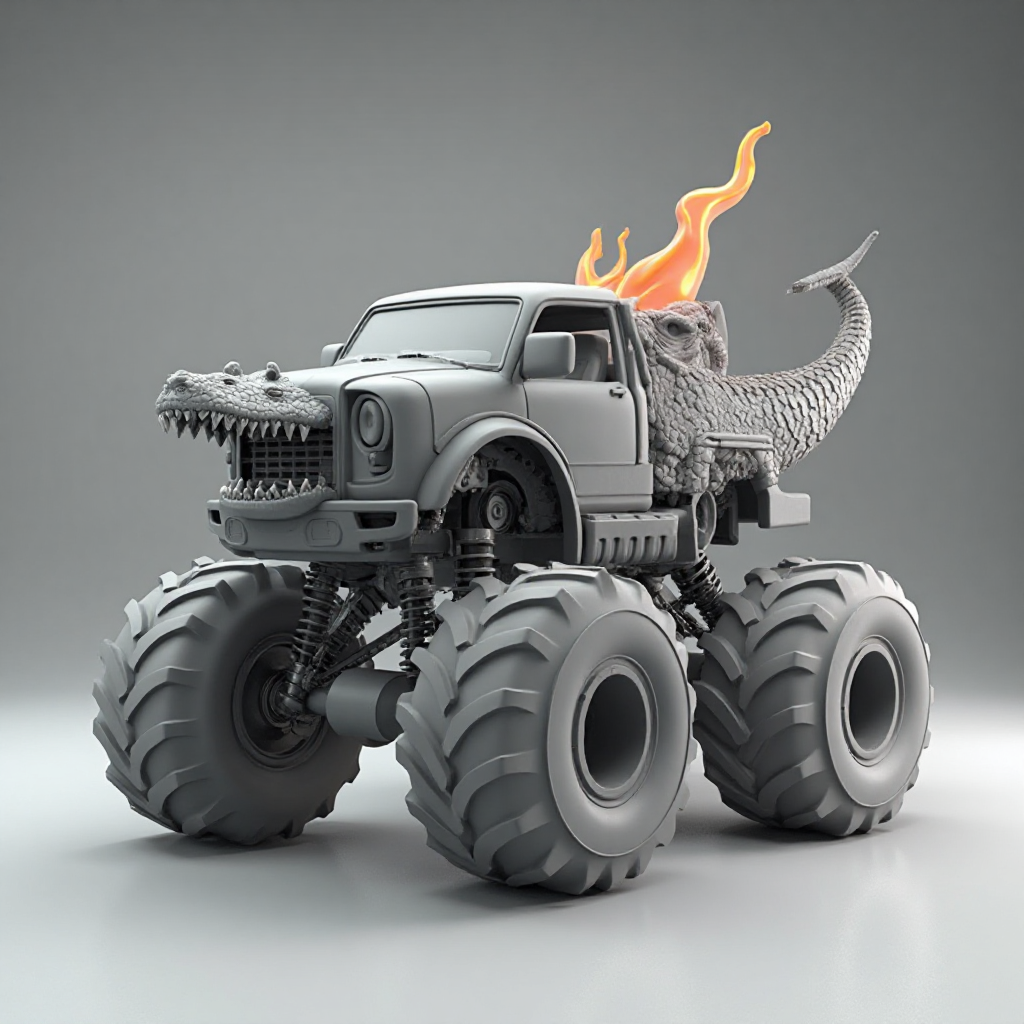 Flaming Alligator Monster Truck free 3D printable STL