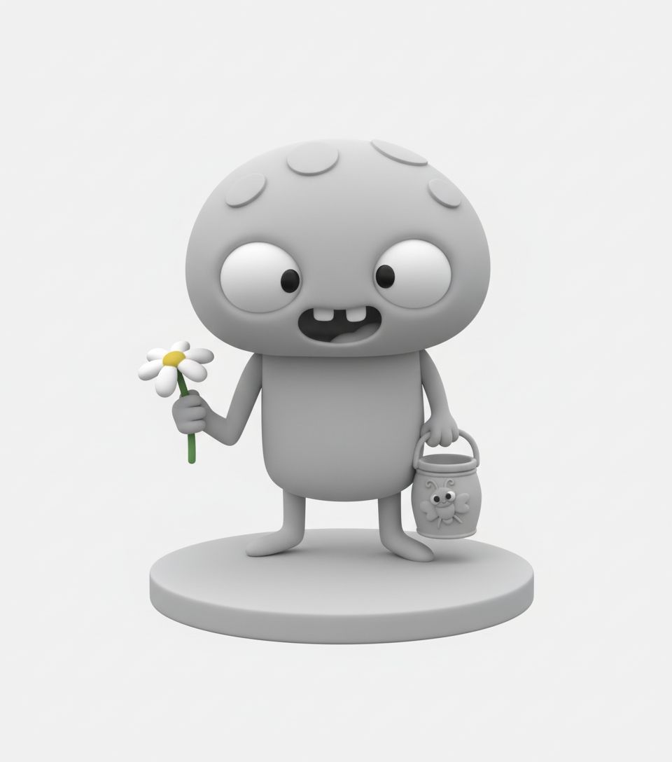 Cute Cartoon Character Holding Flower free 3D printable STL