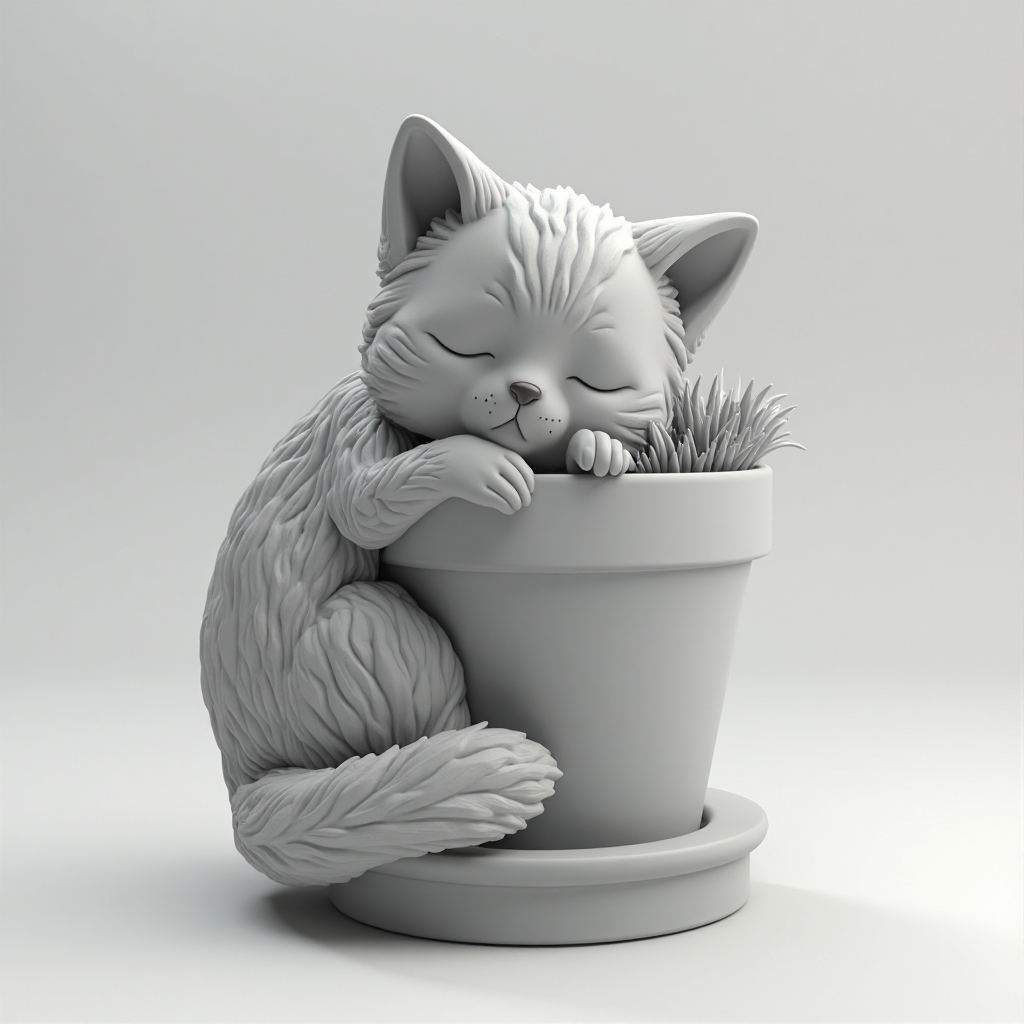 Sleeping Cat Planter free 3D printable STL