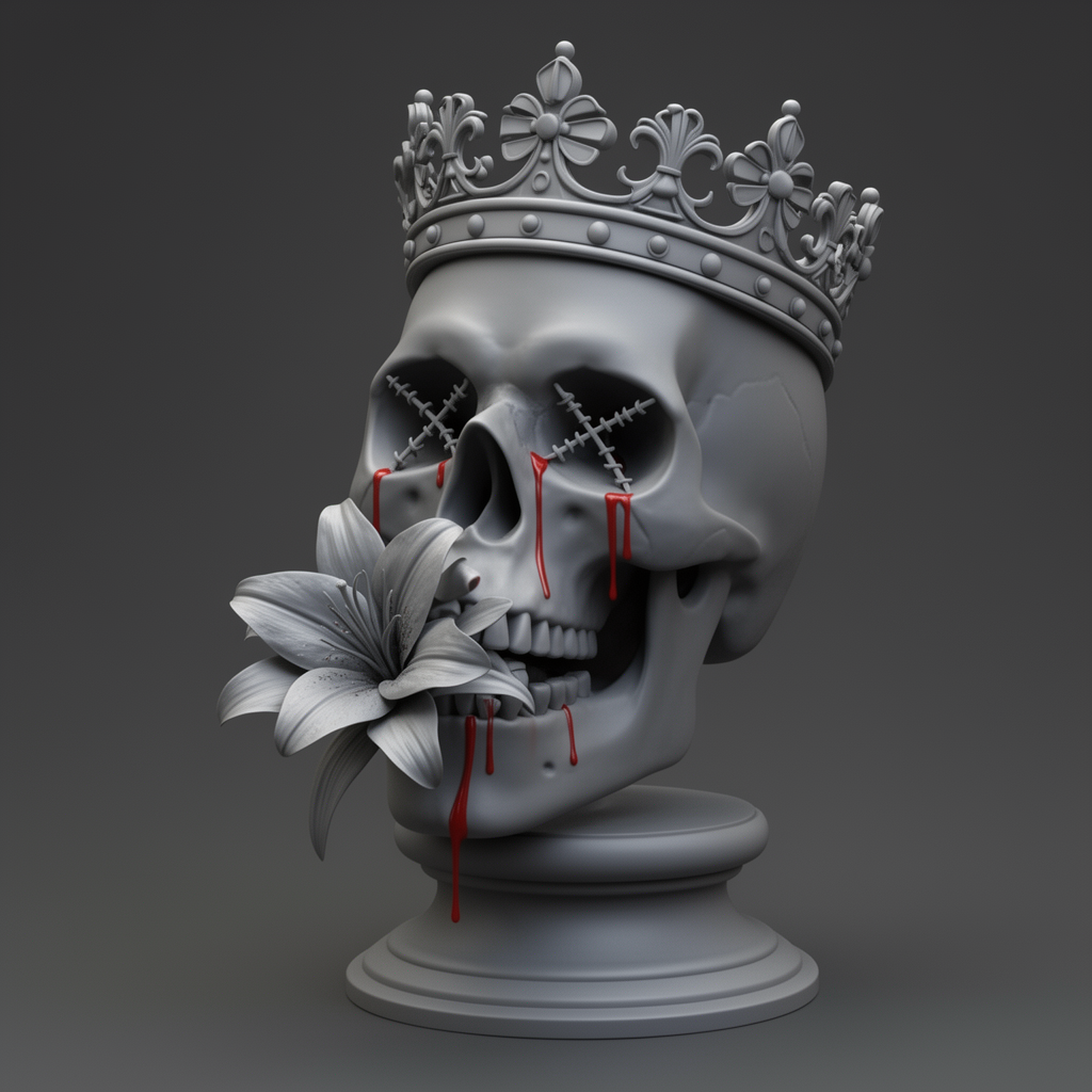 Crowned Skull with Lily Figurine free 3D printable STL