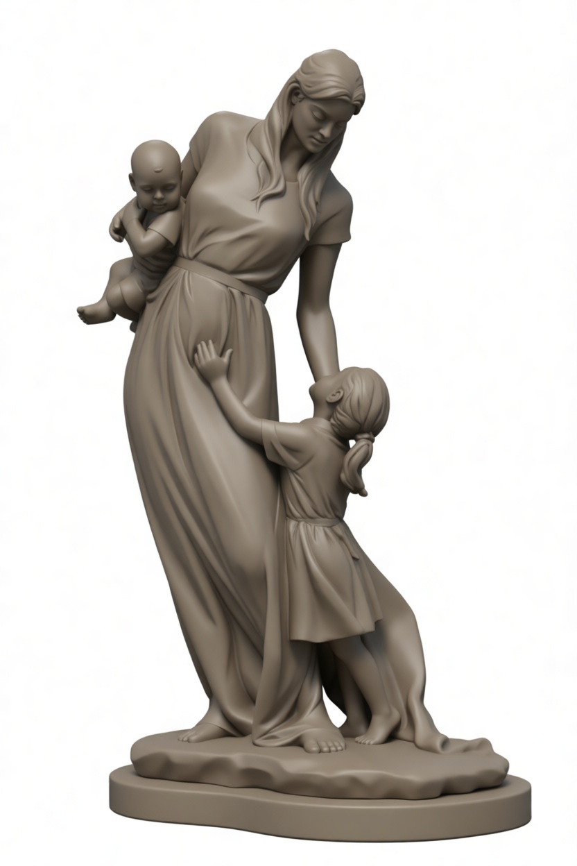 Mother with Children Sculpture free 3D printable STL
