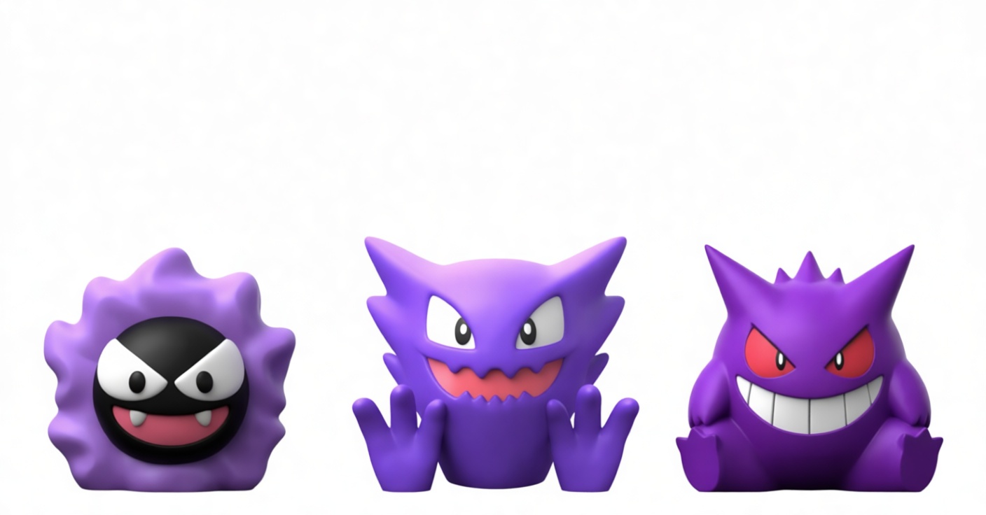 Gastly Haunter Gengar Figurines free 3D printable STL