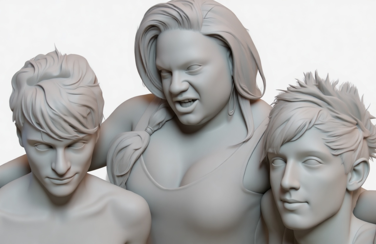Three Young People Sculpture free 3D printable STL