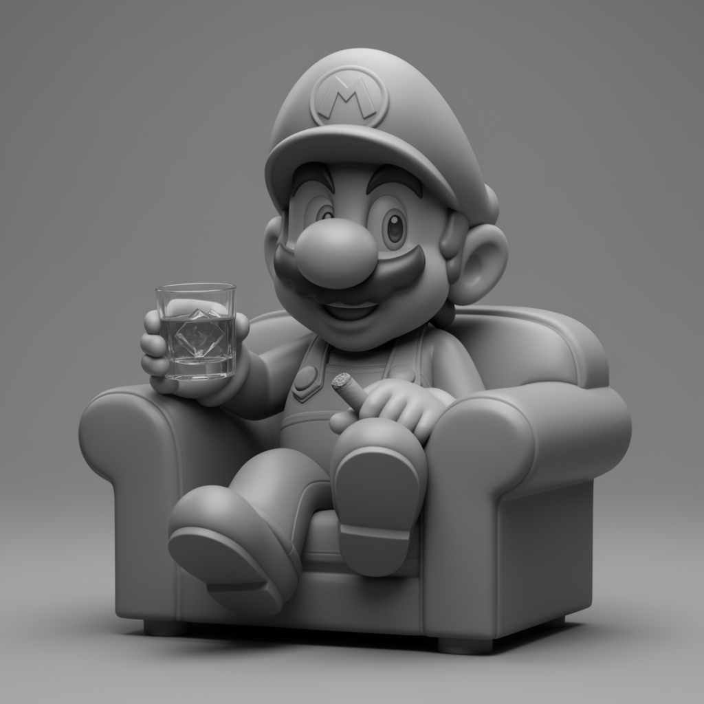Noir Mario Sitting Figurine free 3D printable STL