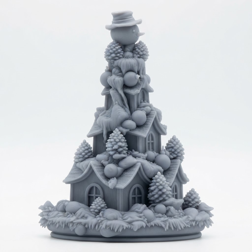 Christmas Village Tree Sculpture free 3D printable STL