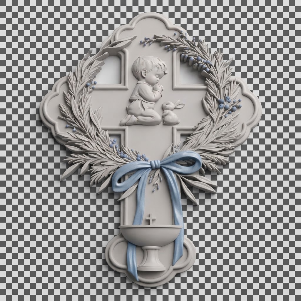 Praying Boy Cross Plaque free 3D printable STL