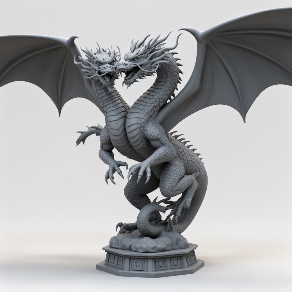 Two-Headed Dragon Figurine free 3D printable STL