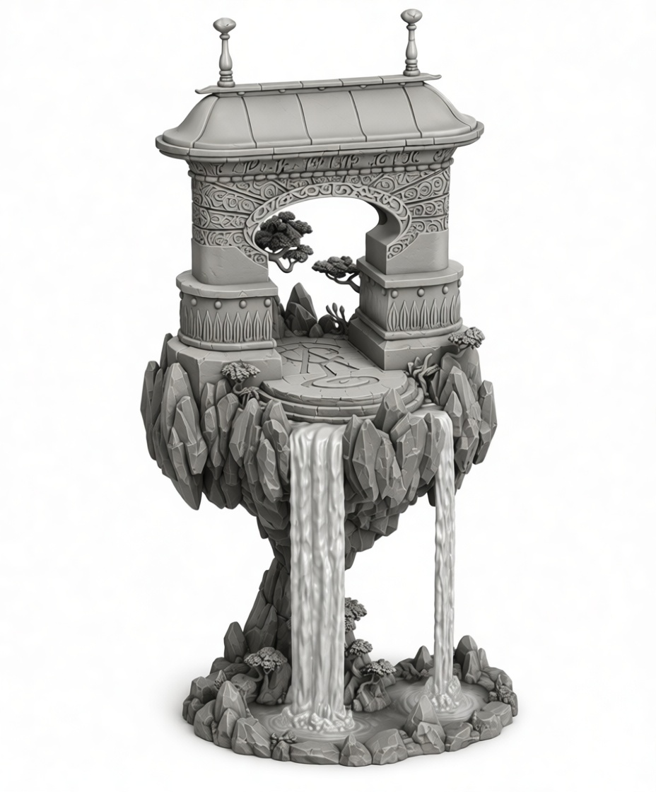 Floating Waterfall Shrine free 3D printable STL