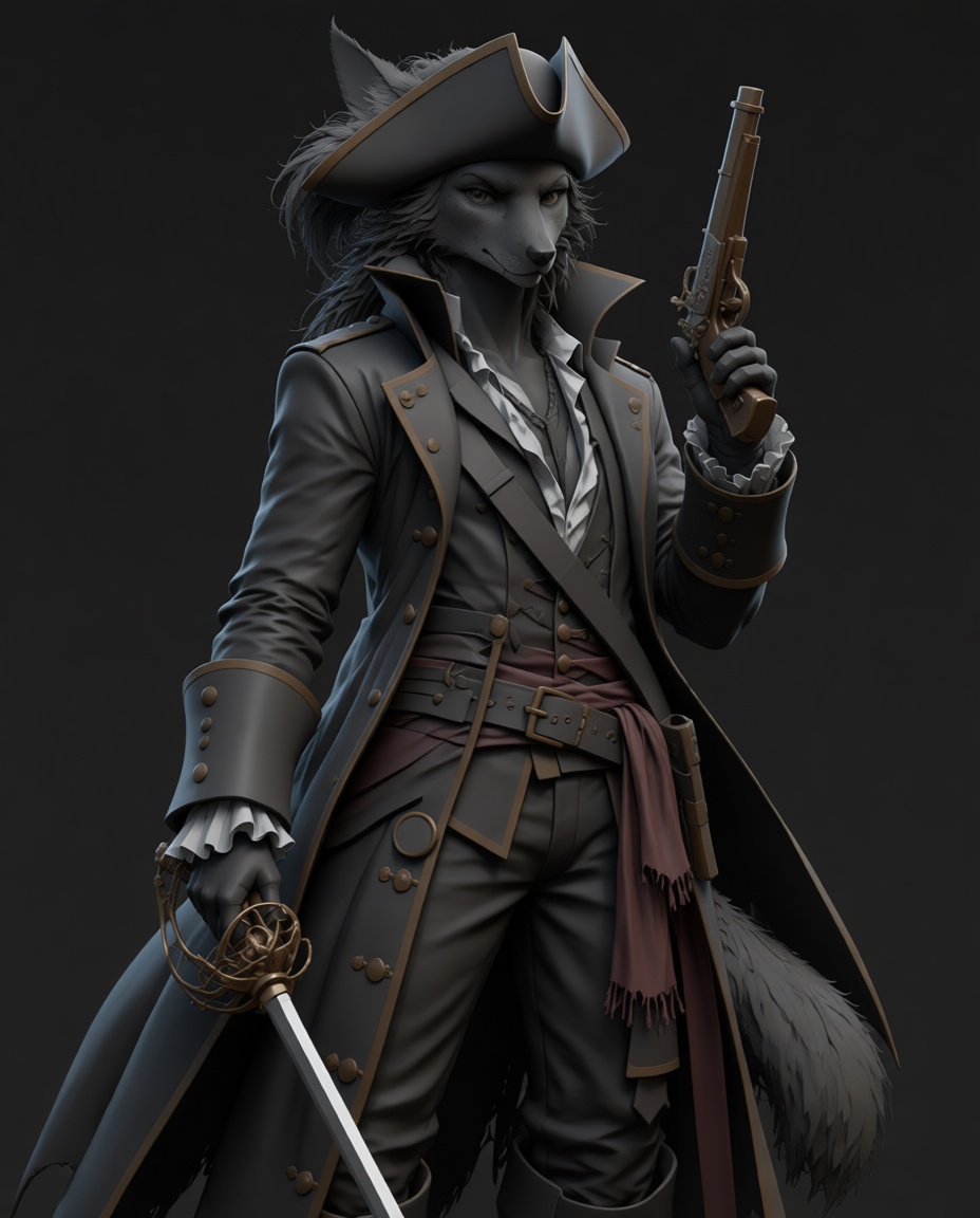 Anthropomorphic Fox Pirate Figurine free 3D printable STL