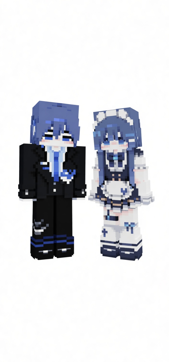 Blue-haired Minecraft Couple Figurines free 3D printable STL