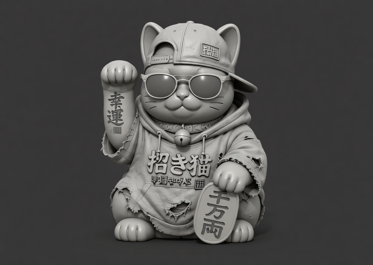 Maneki Neko Streetwear Figurine free 3D printable STL