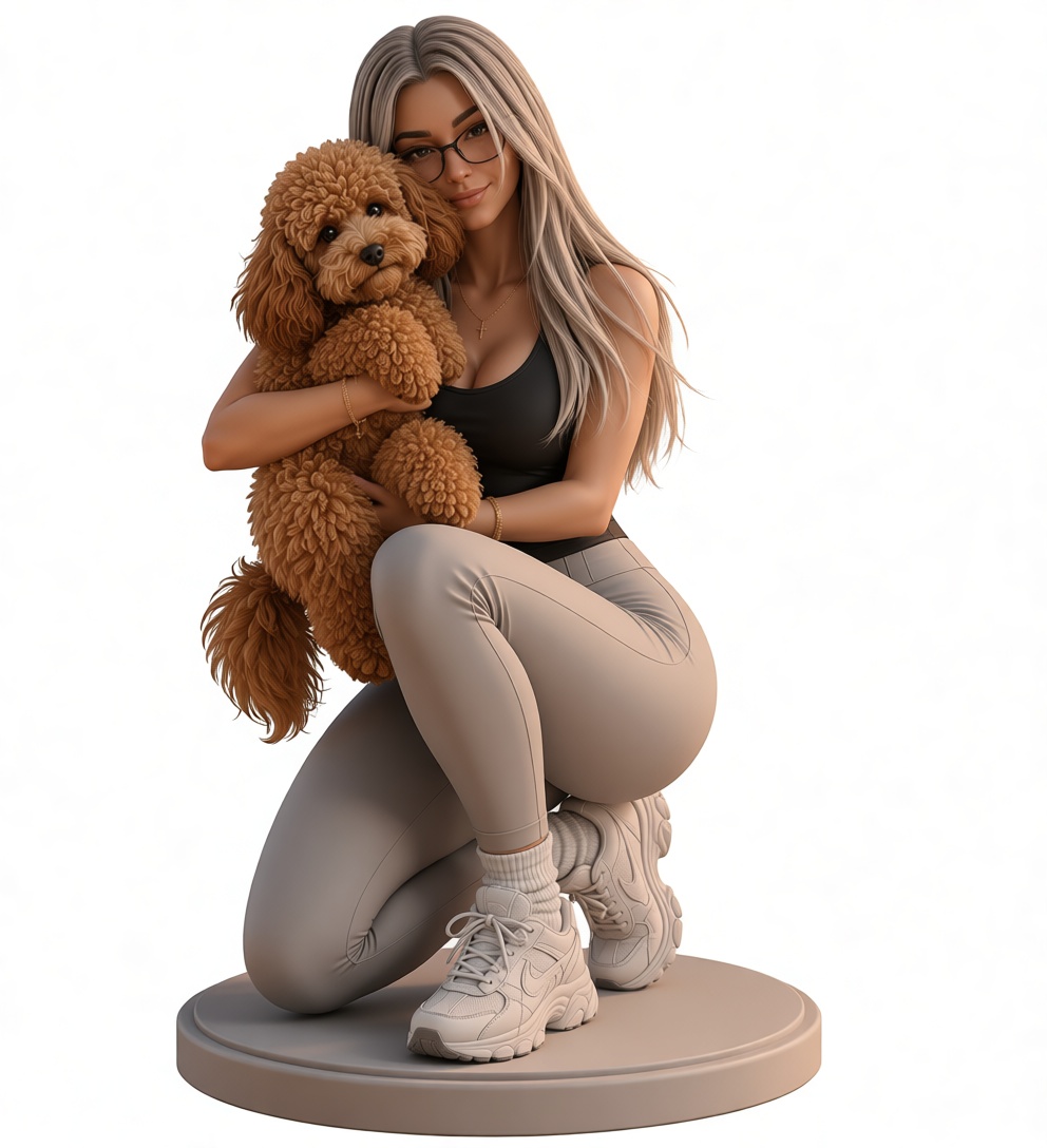 Woman Hugging Poodle Figurine free 3D printable STL