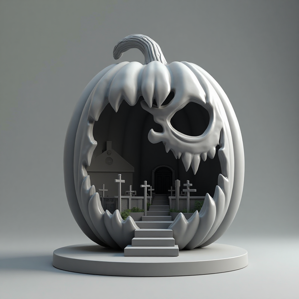 Half-Face Halloween Pumpkin Figurine free 3D printable STL