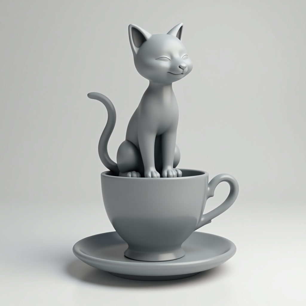Cat on Tea Cup free 3D printable STL
