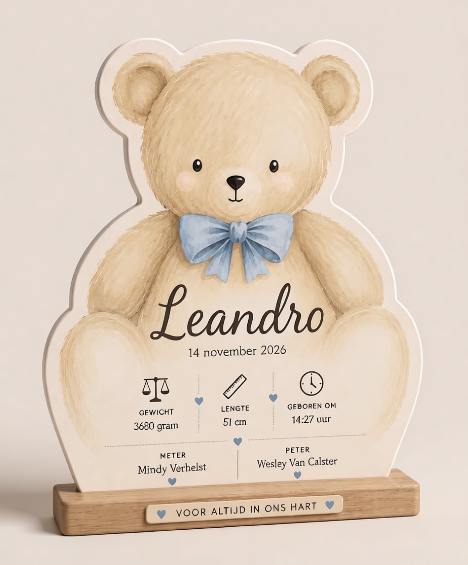 Teddy Bear Birth Plaque free 3D printable STL