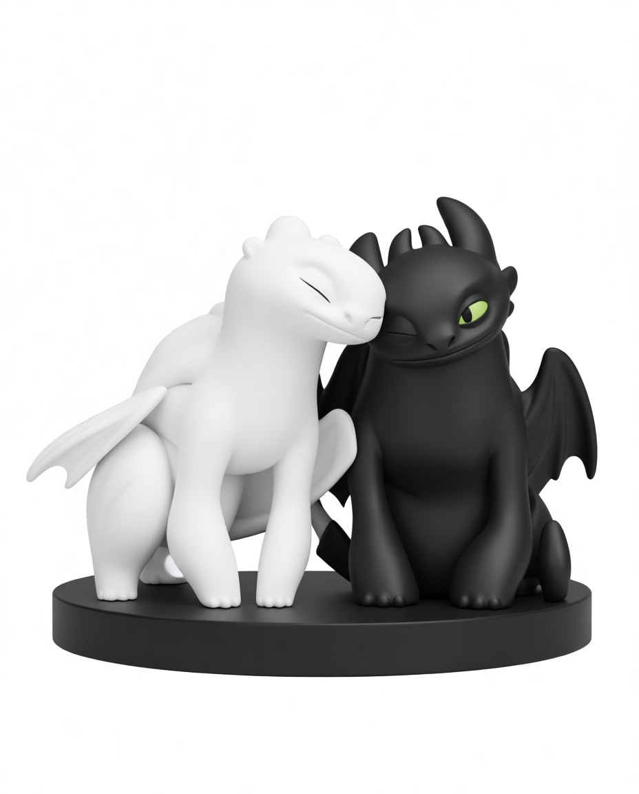 Toothless and Light Fury Figurine free 3D printable STL
