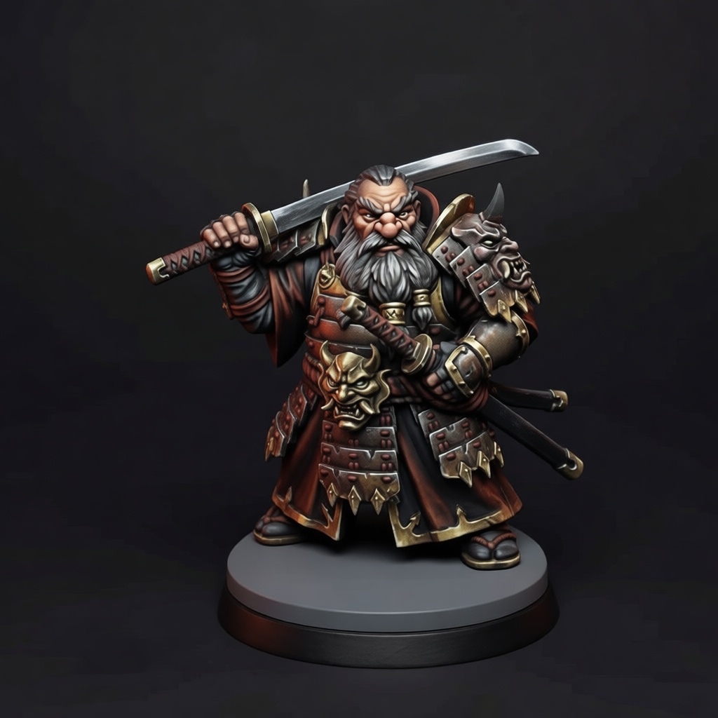 Samurai Dwarf Warrior Figurine free 3D printable STL
