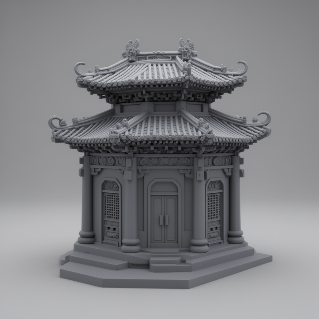 Chinese God of Wealth Temple Model free 3D printable STL