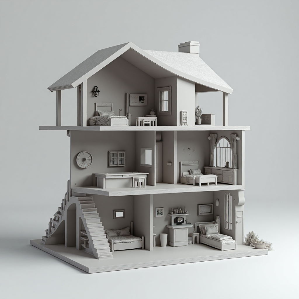 Two-Story Dollhouse Model free 3D printable STL