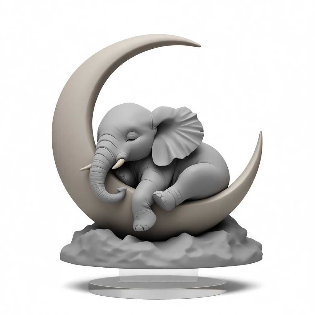 Baby Elephant Moon Figurine free 3D printable STL