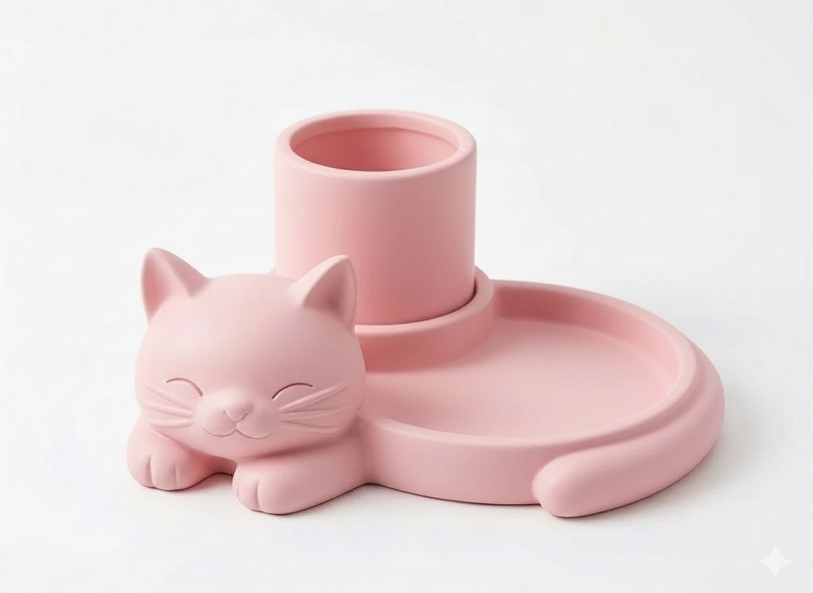 Sleeping Cat Pen Holder free 3D printable STL
