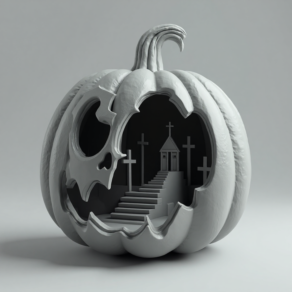 Half-Face Halloween Pumpkin Figurine free 3D printable STL