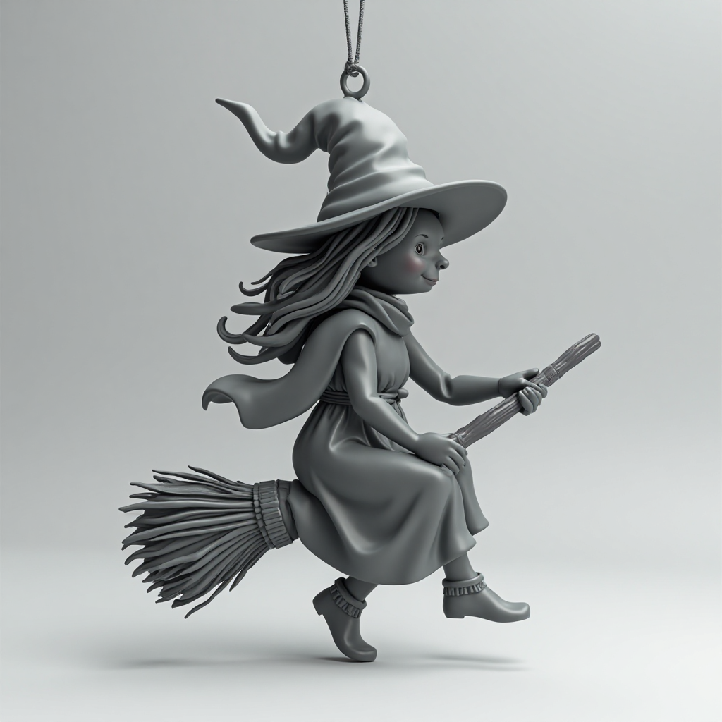 Witch on Broom Ornament free 3D printable STL
