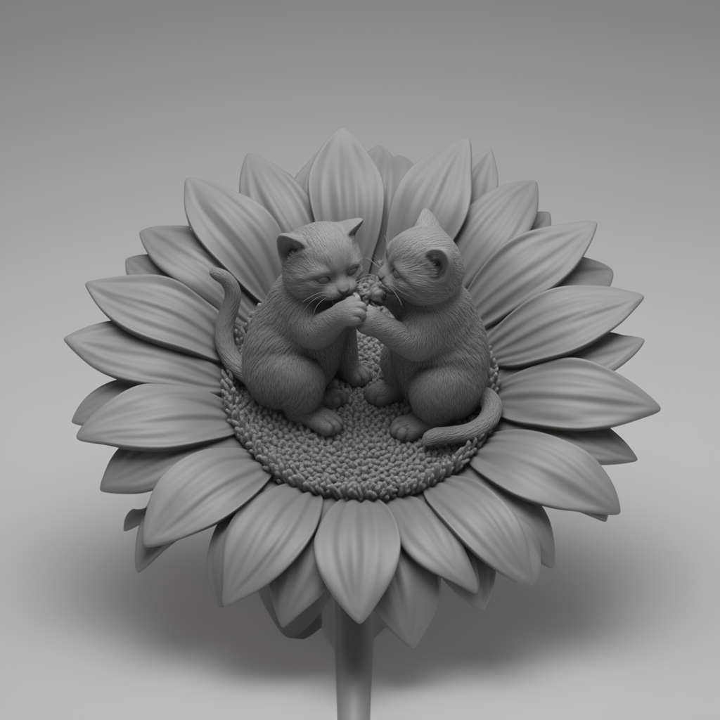 Sunflower with Playing Kittens free 3D printable STL