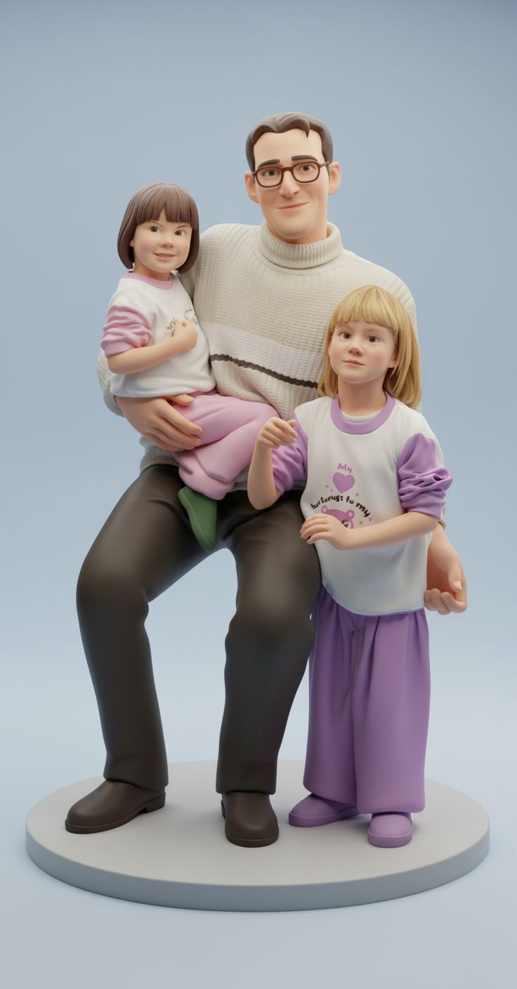 Father with Daughters Figurine free 3D printable STL