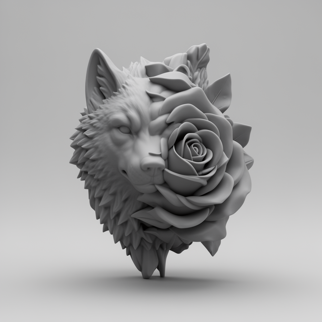 Wolf Rose Sculpture free 3D printable STL