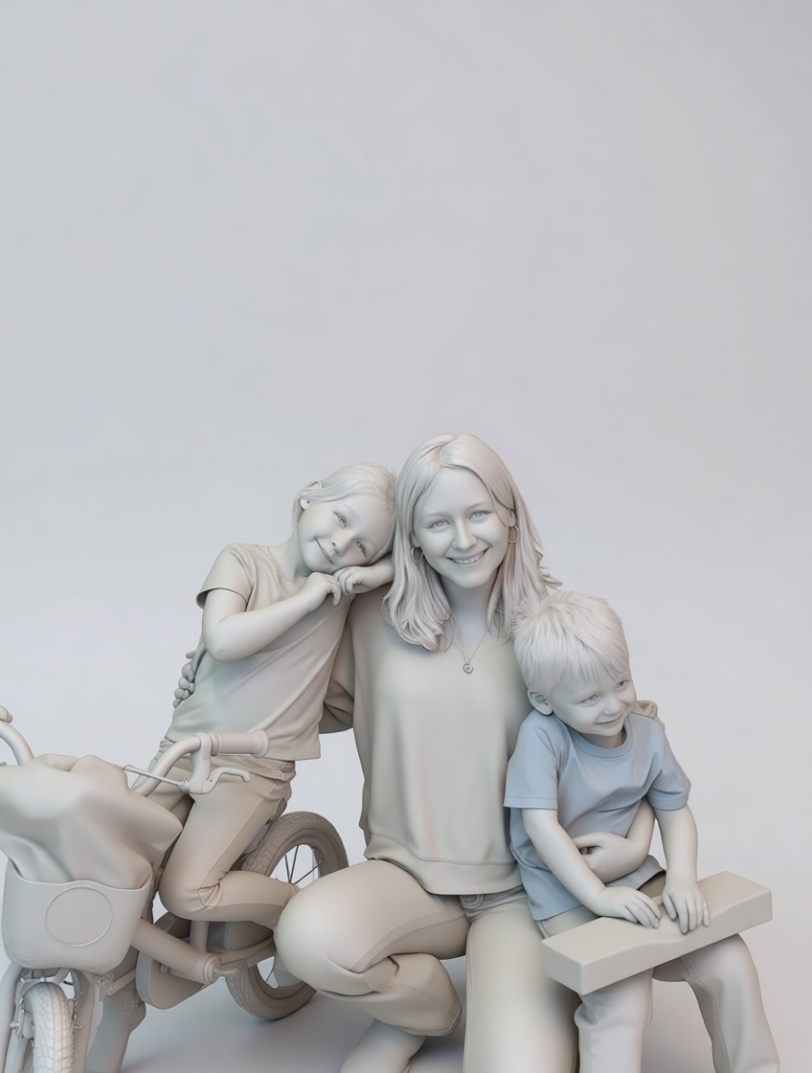 Mother with Two Children Figurine free 3D printable STL