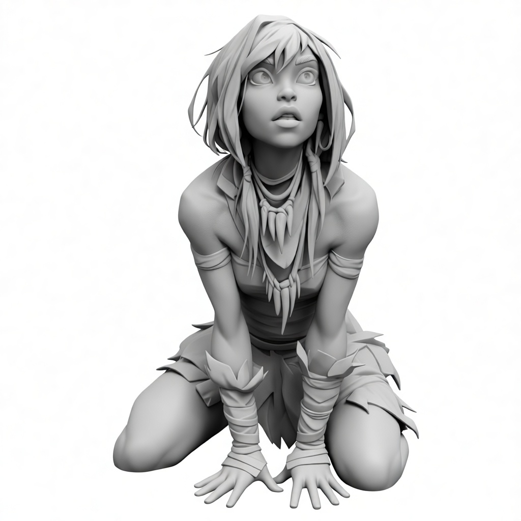 Fantasy Tribal Girl Figurine free 3D printable STL
