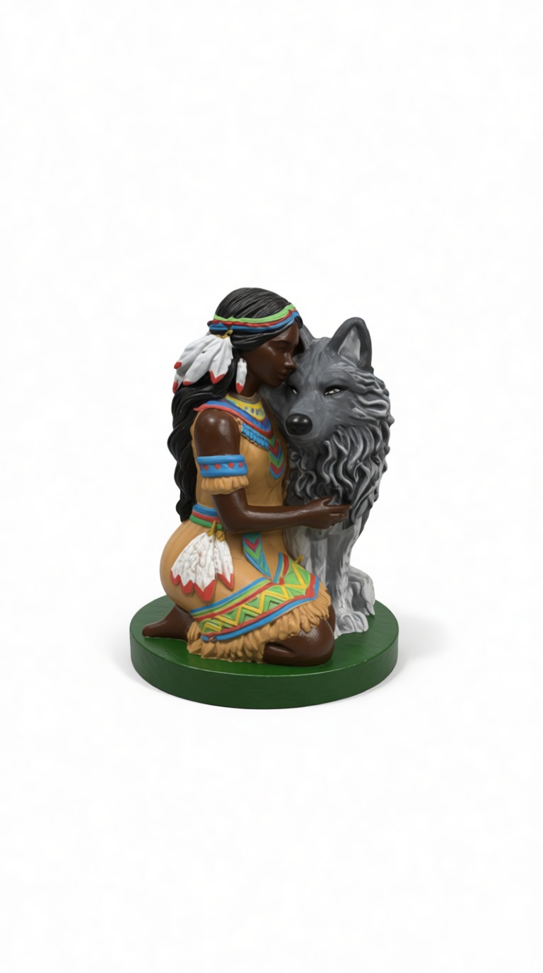 Native American Woman and Wolf Figurine free 3D printable STL