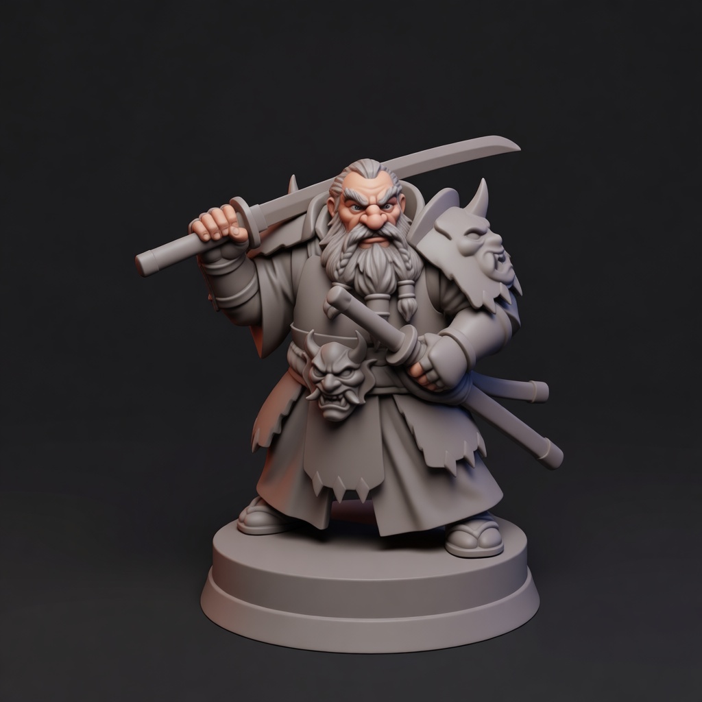 Dwarf Samurai Miniature free 3D printable STL