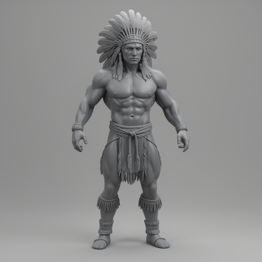 Muscular Indigenous Warrior Figurine free 3D printable STL