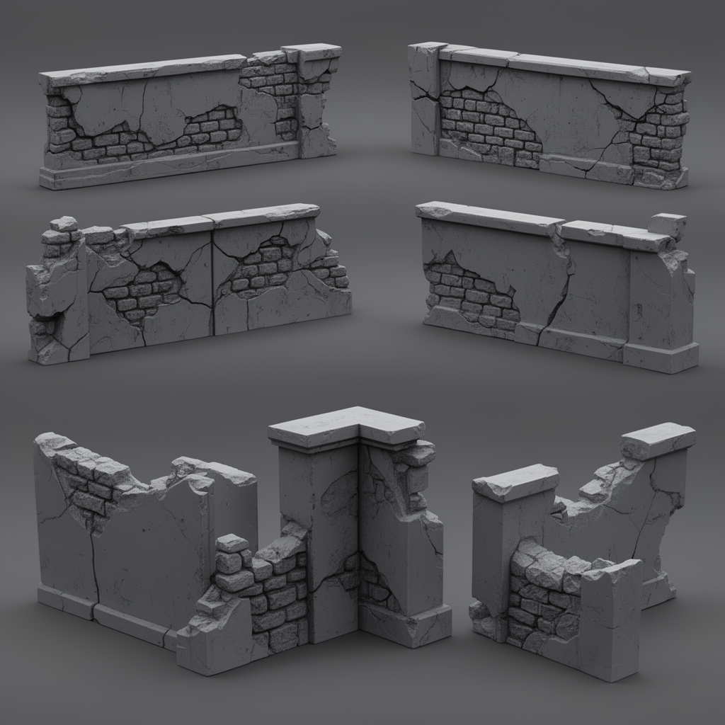 Old Cemetery Wall Set free 3D printable STL