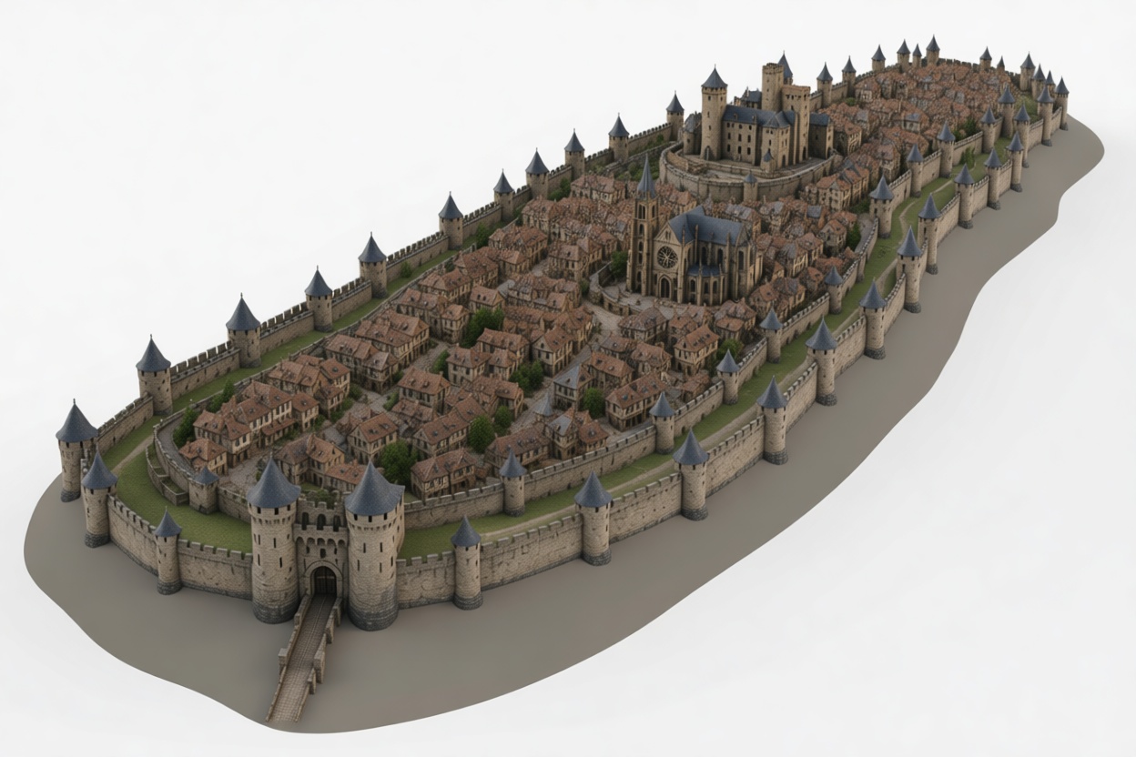 Carcassonne Medieval City Model free 3D printable STL