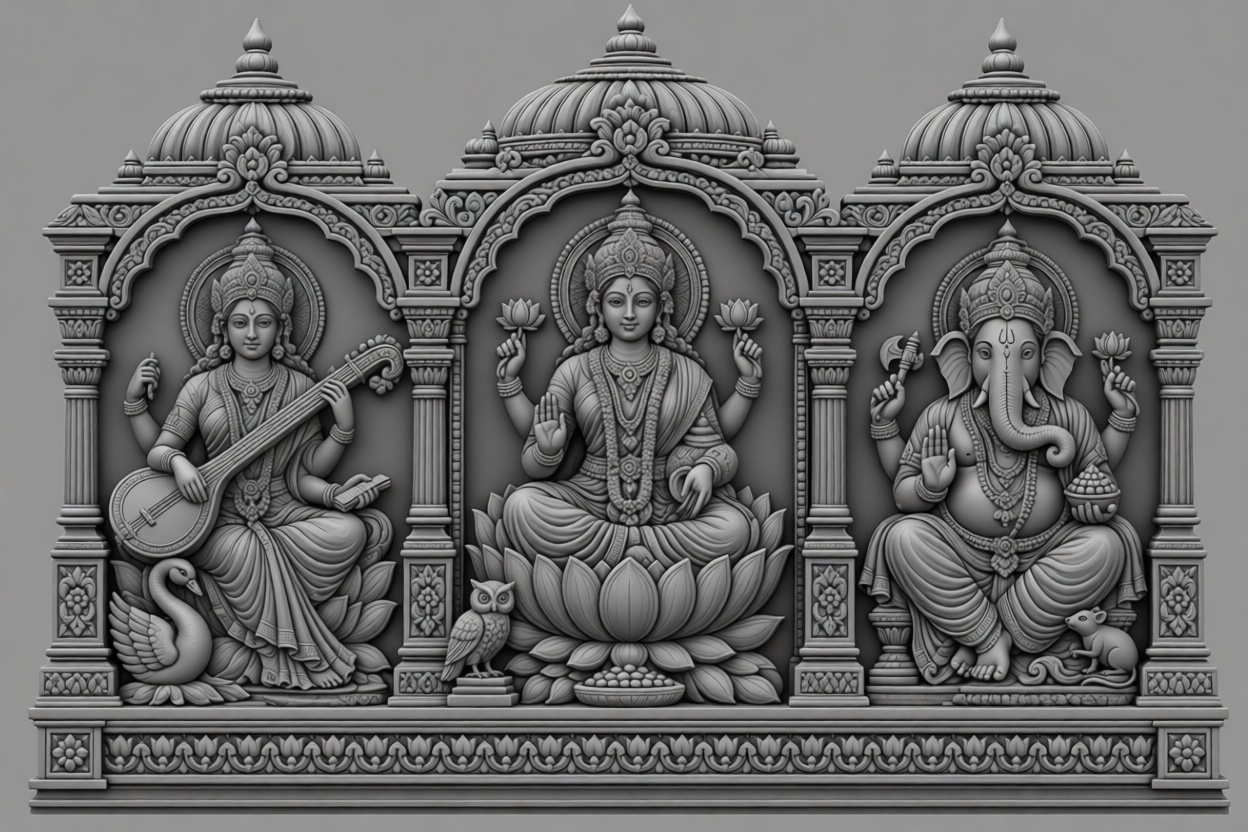 Lakshmi Saraswati Ganesha Relief free 3D printable STL